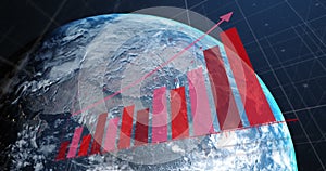 Image of statistics and data processing over globe