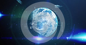 Image of statistics and data processing over globe and world map