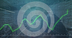 Image of statistics and data processing over rugby player in sports stadium
