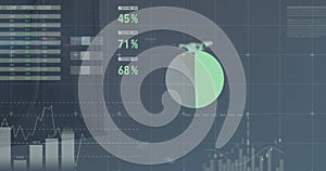 Image of statistics and data processing over stock market on screen