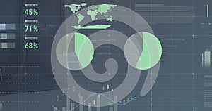 Image of statistics and data processing over stock market on screen