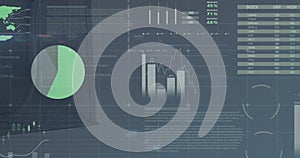 Image of statistics and data processing over stock market on screen