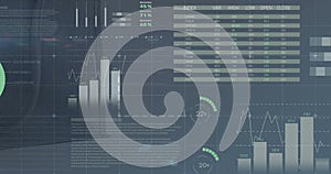 Image of statistics and data processing over stock market on screen