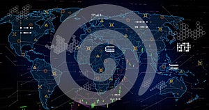 Image of statistics and data processing over world map, copy space