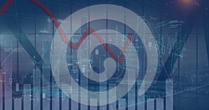 Image of statistics and financial data processing over architects plans and compass