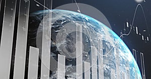 Image of statistics and financial data processing over globe