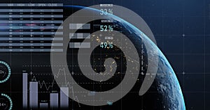 Image of statistics and financial data processing over globe