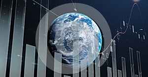 Image of statistics and financial data processing over globe