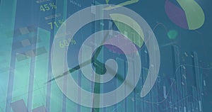 Image of statistics and financial data processing over servers