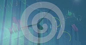 Image of statistics and financial data processing over servers