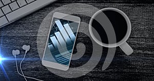Image of statistics and financial data processing over smartphone screen