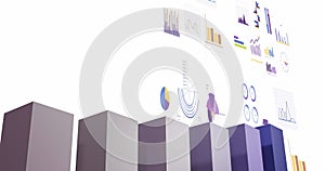 Image of statistics and financial data processing over white background