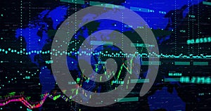 Image of statistics and financial data financial data financial data processing over world map