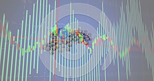 Image of statistics processing over globe and cardboard boxes