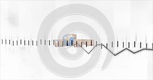 Image of statistics processing over globe and cardboard boxes on white background