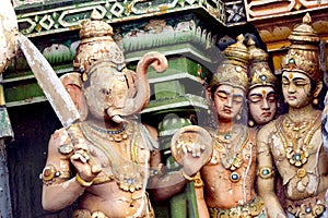 Image of statues on Hindu temple gopura tower. HinduTemple,che