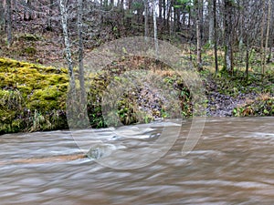 image of a steep river and mossy coastline, the texture of the water gives the feeling of something soft