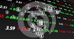 Image of stock exchange financial data processing with multiple people icons