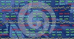 Image of stock market data processing against computers on office desks