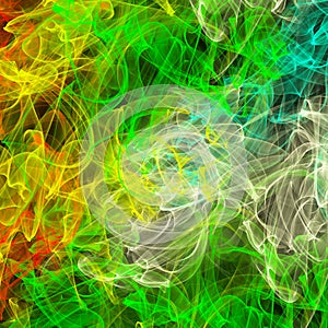 Image of stream of colored smoke on a black background close-up