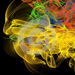 Image of stream of colored smoke on a black background closeup