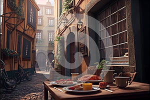 Image of street cafe early morning