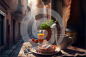 Image of street cafe early morning