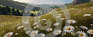 Image of a summer meadow surrounded by gentle hills.