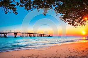 a bridge to the sea on the beach. photo