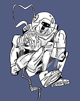 Image of a superhero in a spacesuit that saved a cat. Color illustration, perfect for use in publications, packaging, posters, sou