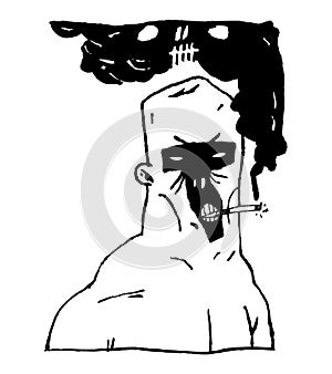 Image of a superhero who smokes a cigarette. Black and white illustration, perfect for use in publications, packaging, posters, so