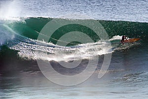 Image Surfer on Blue Ocean Big Mavericks Wave in California