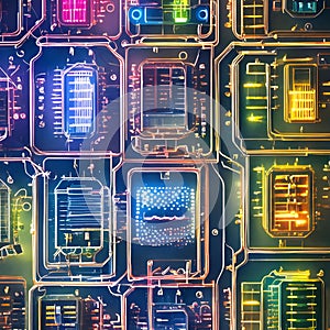 image of a surreal cityscape on the circuit motherboard.