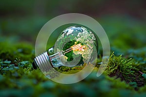 Image Sustainable vision Green world map on a light bulb