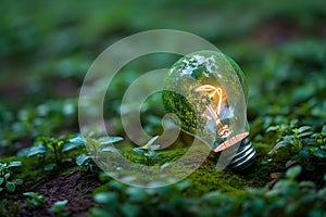 Image Sustainable vision Green world map on a light bulb