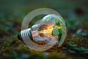 Image Sustainable vision Green world map on a light bulb