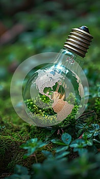 Image Sustainable vision Green world map on a light bulb