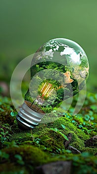 Image Sustainable vision Green world map on a light bulb