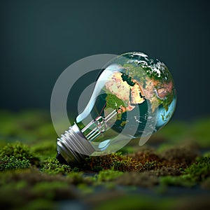 Image Sustainable vision Green world map on a light bulb