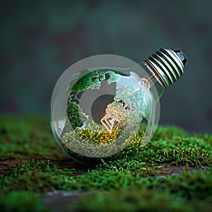 Image Sustainable vision Green world map on a light bulb