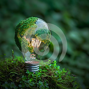 Image Sustainable vision Green world map on a light bulb