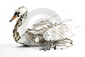 Image of a swan modified into a robot on a white background. Wild Animals. illustration, generative AI