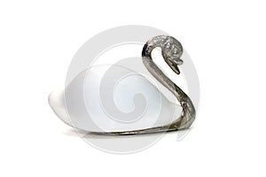 Image of swan sculpture with white shellsOvula ovum as part of its body. isolated on white background. Home decoration
