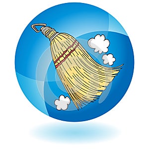 Sweeping Whisk Broom Round Blue Button Icon