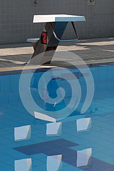 Image of swimming pool with starting blocks.