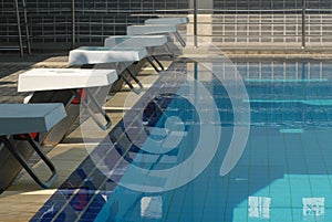 Image of swimming pool with starting blocks.