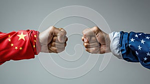Fists Representing Tensions Between the US and China with Flags