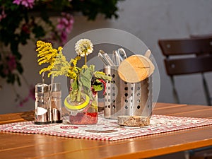 Image of a table setting in a german bavarian beergarden