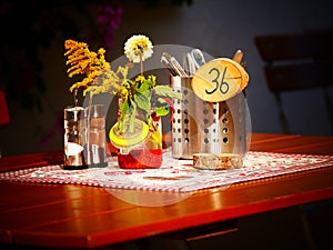 Image of a table setting in a german bavarian beergarden