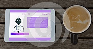 Image of tablet with ai chatbot icon and data processing